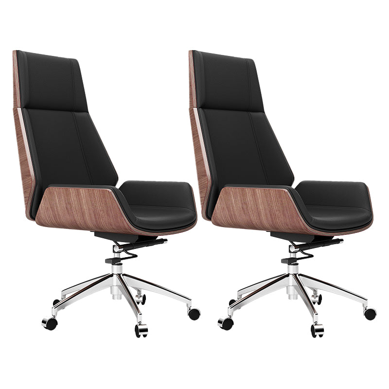 Modern Desk Chair Leather Computer Chair High-Back Executive Chair with Wheels Walnut+Black 2 Piece Set Clearhalo 'furn' 'furn_office_chair' 'Furniture' 'Office Chairs' 'Office Furniture' 'office_chair' 6488567