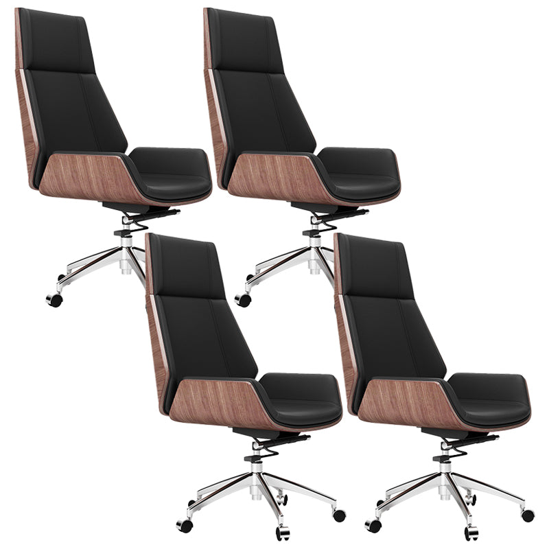 Modern Desk Chair Leather Computer Chair High-Back Executive Chair with Wheels Walnut+Black 4 Piece Set Clearhalo 'furn' 'furn_office_chair' 'Furniture' 'Office Chairs' 'Office Furniture' 'office_chair' 6488568