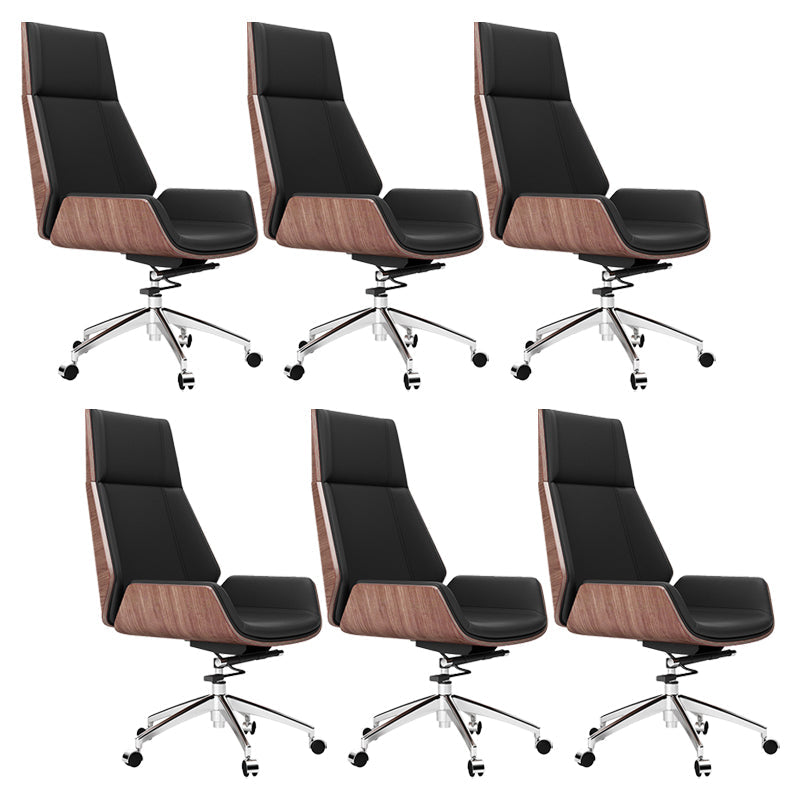 Modern Desk Chair Leather Computer Chair High-Back Executive Chair with Wheels Walnut+Black 6 Piece Set Clearhalo 'furn' 'furn_office_chair' 'Furniture' 'Office Chairs' 'Office Furniture' 'office_chair' 6488569