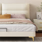 Panel Standard Bed Glam Beige Bed Frame with Upholstered Headboard