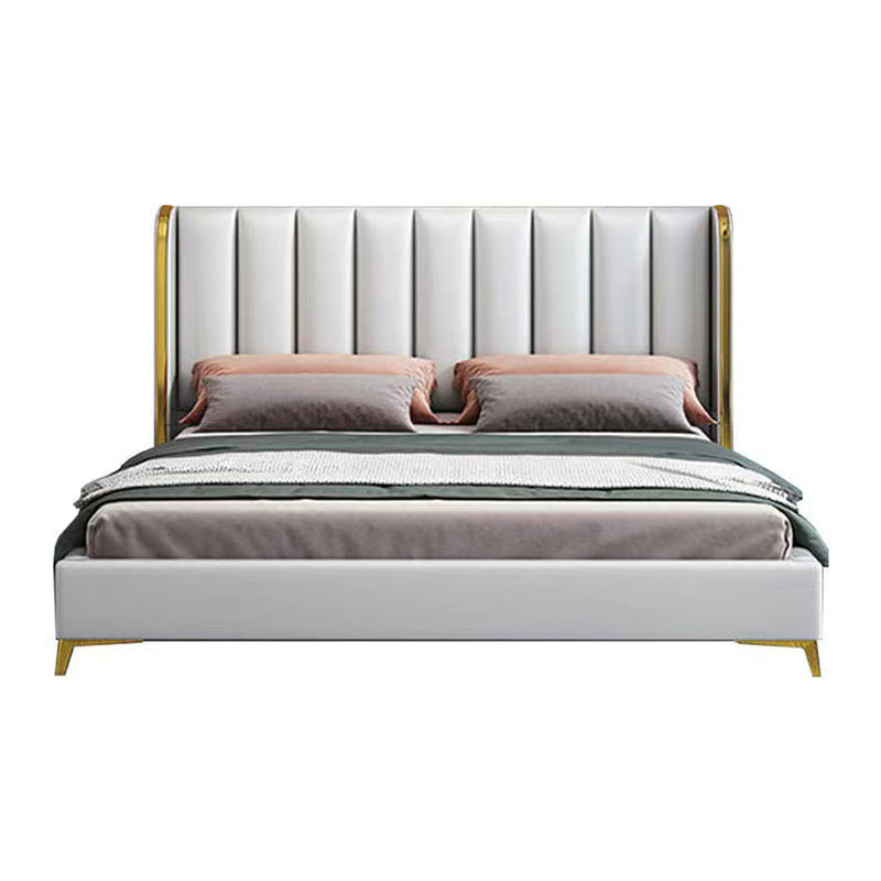 Glam White Panel Bed Upholstered Headboard Standard Bed 60"W x 80"L