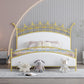Glam Style Standard Bed with Upholstered Headboard in Iron Bed