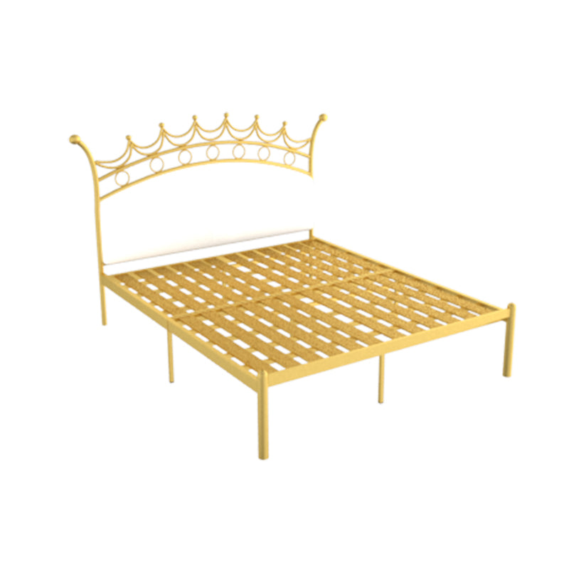 Glam Style Standard Bed with Upholstered Headboard in Iron Bed