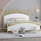 Glam Style Standard Bed with Upholstered Headboard in Iron Bed