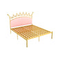Glam Style Standard Bed with Upholstered Headboard in Iron Bed
