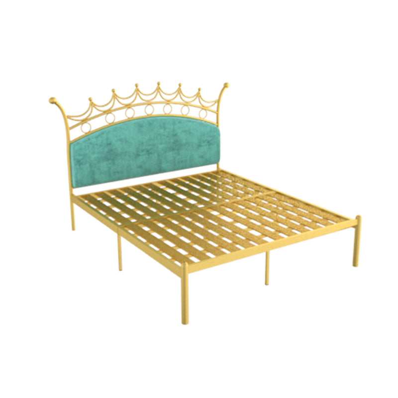 Glam Style Standard Bed with Upholstered Headboard in Iron Bed