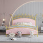 Glam Style Standard Bed with Upholstered Headboard in Iron Bed
