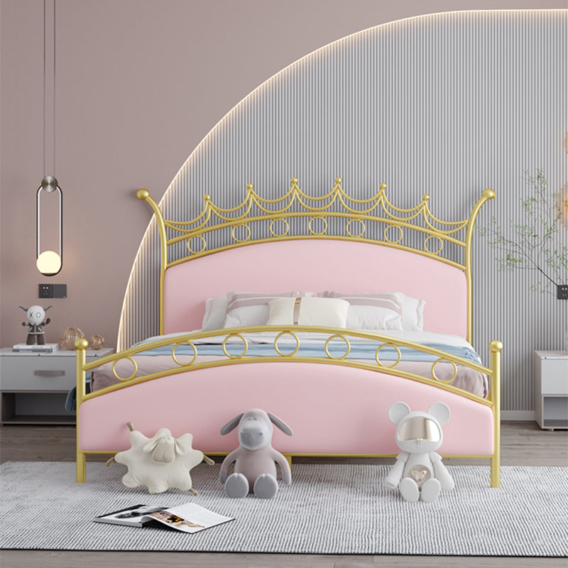 Glam Style Standard Bed with Upholstered Headboard in Iron Bed