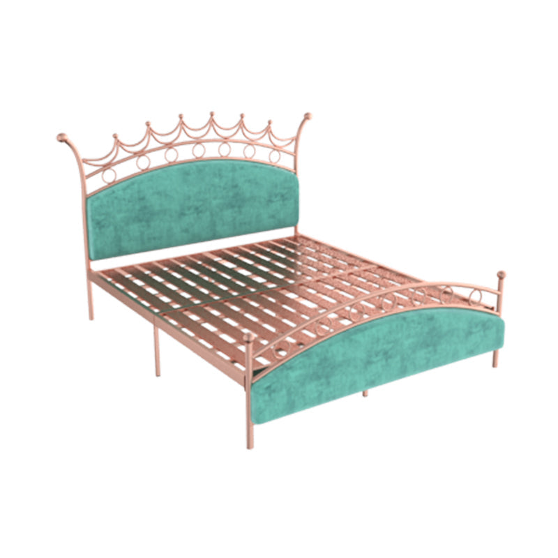 Glam Style Standard Bed with Upholstered Headboard in Iron Bed