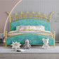 Glam Style Standard Bed with Upholstered Headboard in Iron Bed
