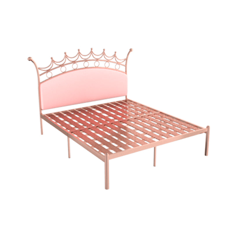 Glam Style Standard Bed with Upholstered Headboard in Iron Bed
