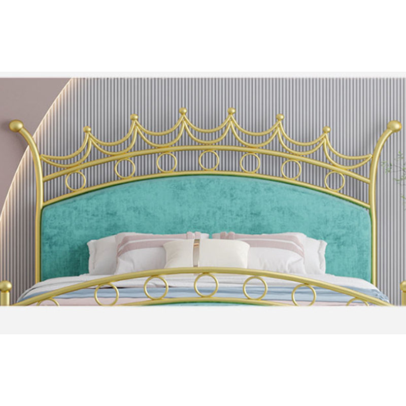 Glam Style Standard Bed with Upholstered Headboard in Iron Bed