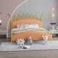 Glam Style Standard Bed with Upholstered Headboard in Iron Bed