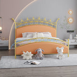 Glam Style Standard Bed with Upholstered Headboard in Iron Bed