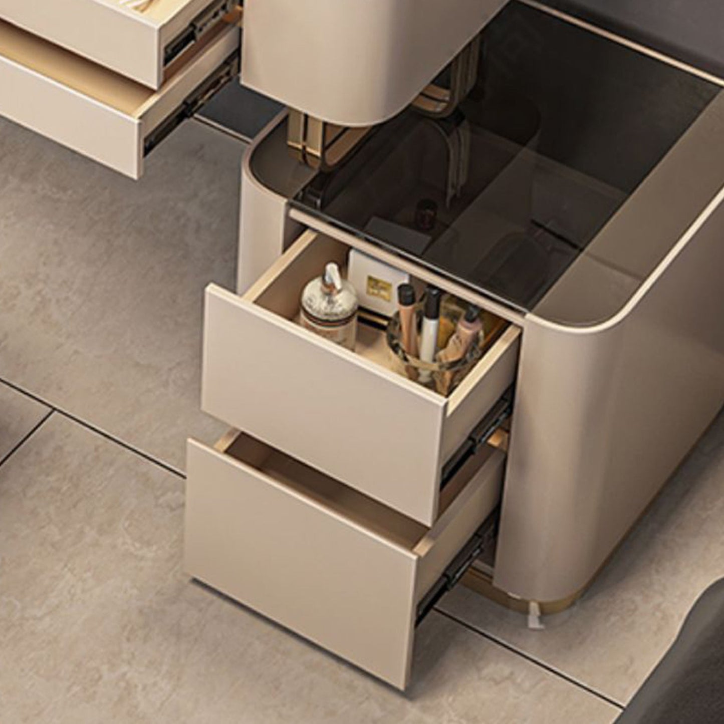 Lussuoso tavolo da toeletta da toeletta per trucco in legno e metallo e tavolo da toeletta a specchio illuminato