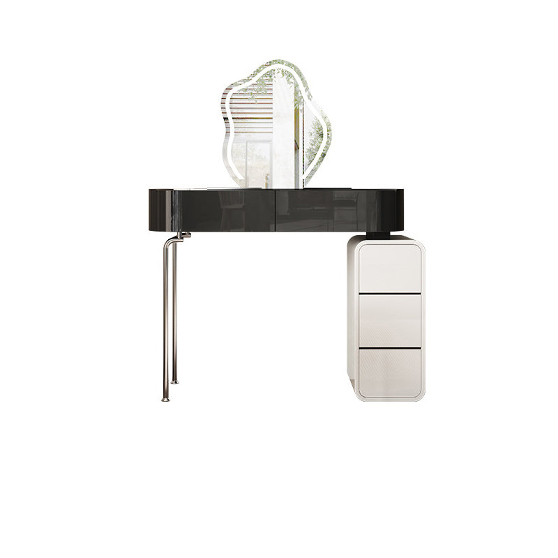 Modern Black Vanity Desk Glass Top Dressing Table with Lighted Mirror & Padded Stool