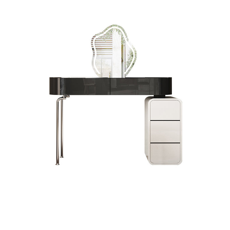 Modern Black Vanity Desk Glass Top Dressing Table with Lighted Mirror & Padded Stool