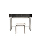 Modern Black Vanity Desk Glass Top Dressing Table with Lighted Mirror & Padded Stool