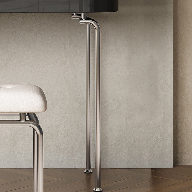 Modern Black Vanity Desk Glass Top Dressing Table with Lighted Mirror & Padded Stool