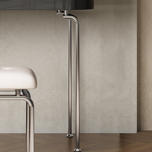 Tavolo da toeletta da top di vetro moderno di vanità nera con specchio illuminato e sgabello imbottito