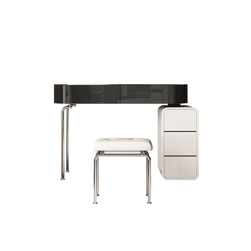 Modern Black Vanity Desk Glass Top Dressing Table with Lighted Mirror & Padded Stool
