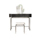 Modern Black Vanity Desk Glass Top Dressing Table with Lighted Mirror & Padded Stool