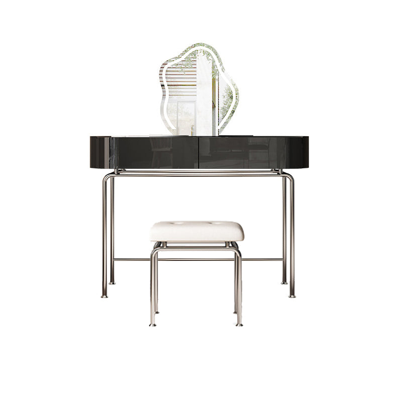 Modern Black Vanity Desk Glass Top Dressing Table with Lighted Mirror & Padded Stool