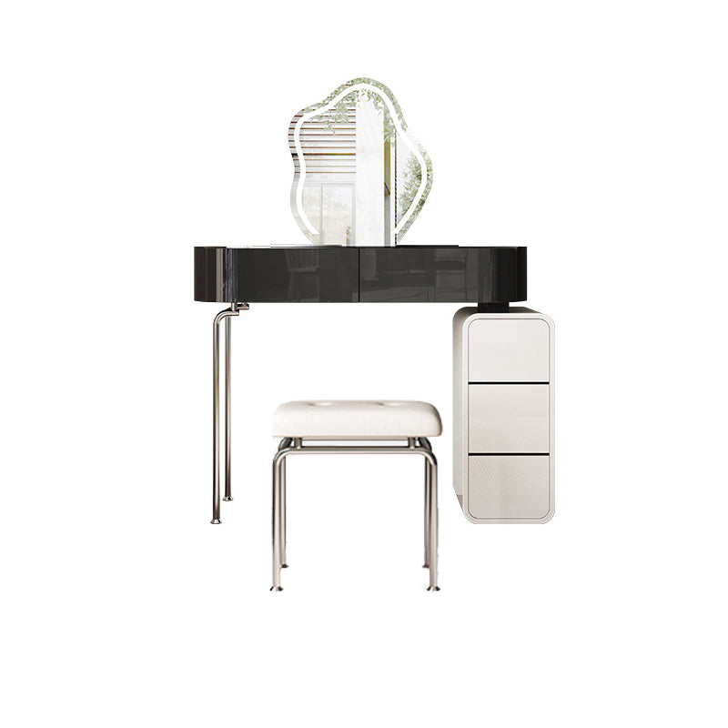 Modern Black Vanity Desk Glass Top Dressing Table with Lighted Mirror & Padded Stool