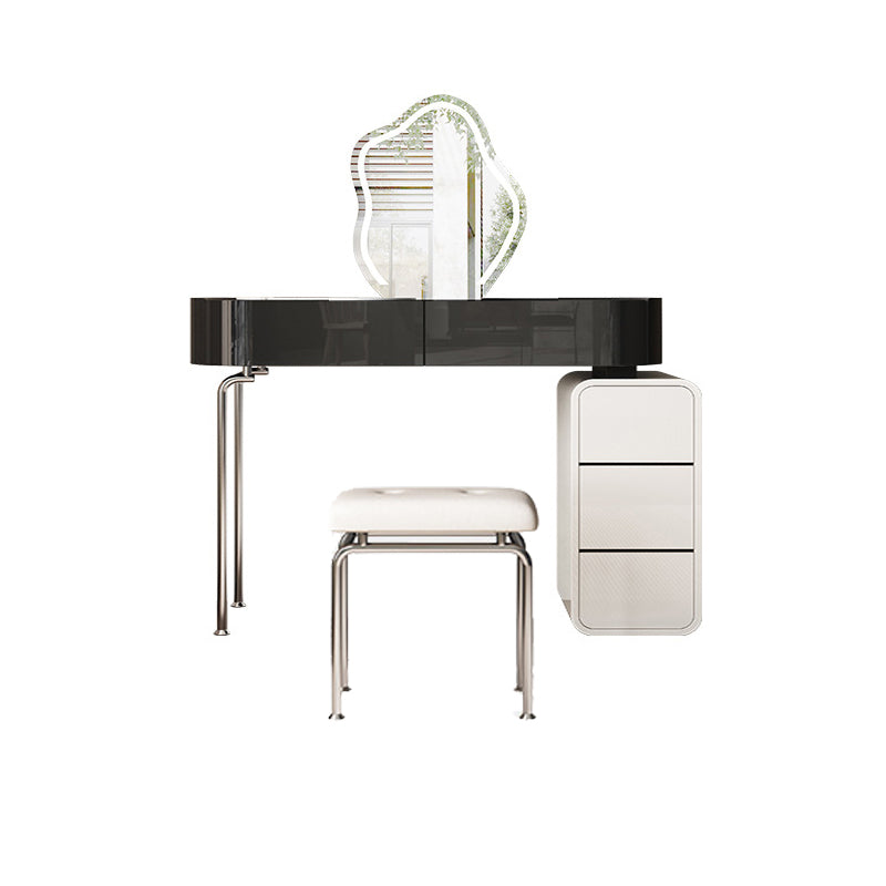 Modern Black Vanity Desk Glass Top Dressing Table with Lighted Mirror & Padded Stool