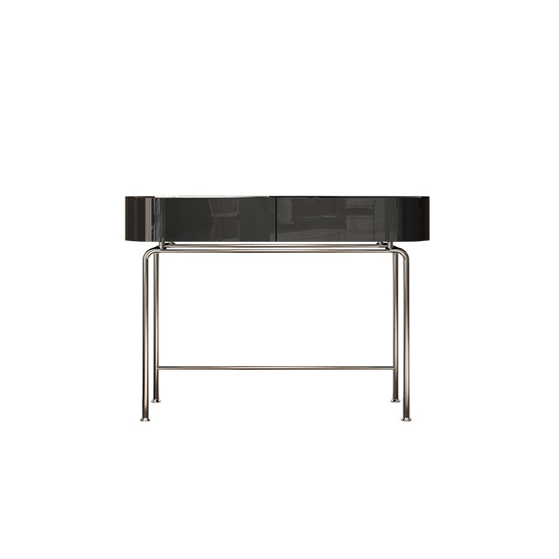 Modern Black Vanity Desk Glass Top Dressing Table with Lighted Mirror & Padded Stool