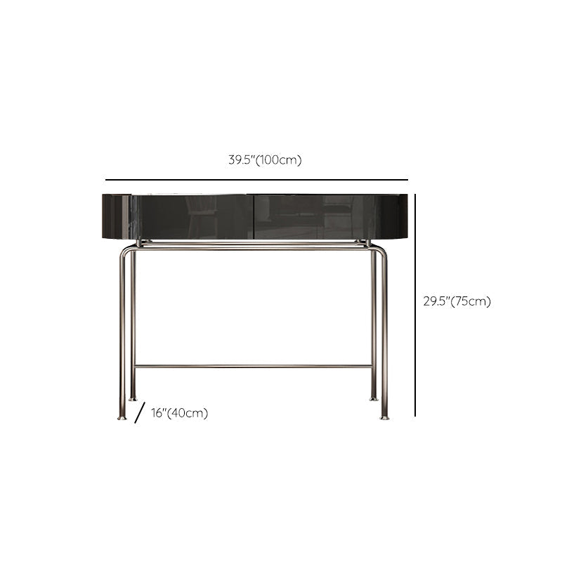 Modern Black Vanity Desk Glass Top Dressing Table with Lighted Mirror & Padded Stool