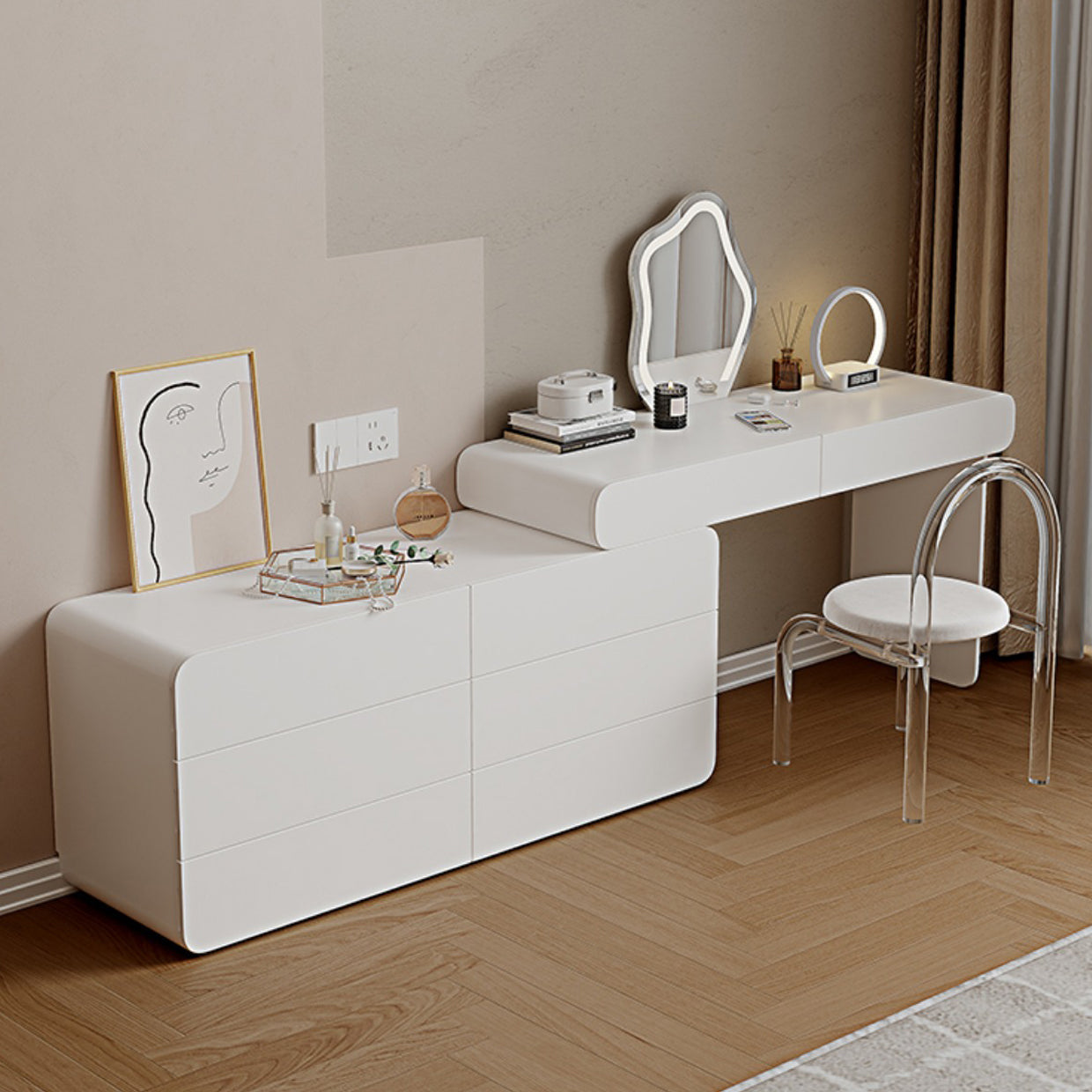 15.74" Wide Make-up Vanity White Makeup Vanity Desk Table with 5/8 Drawers Clearhalo 'Bedroom Furniture' 'furn' 'furn_makeup_vanities' 'Furniture' 'Makeup Vanities' 'makeup_vanities' 6489345
