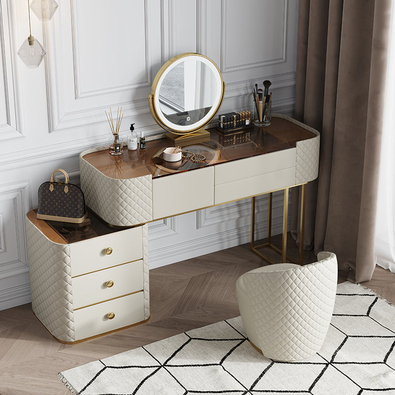 White Mirrored Make-up Vanity Glass Top Dressing Table Stool Set Clearhalo 'Bedroom Furniture' 'furn' 'furn_makeup_vanities' 'Furniture' 'Makeup Vanities' 'makeup_vanities' 6489382