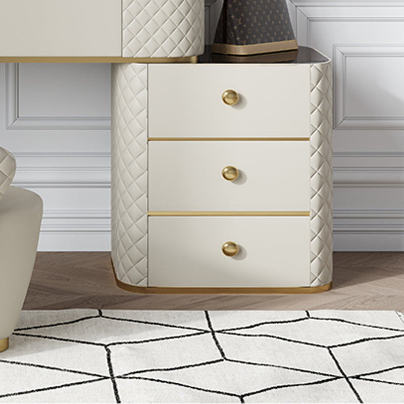 White Mirrored Make-up Vanity Glass Top Dressing Table Stool Set Clearhalo 'Bedroom Furniture' 'furn' 'furn_makeup_vanities' 'Furniture' 'Makeup Vanities' 'makeup_vanities' 6489388