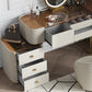 White Mirrored Make-up Vanity Glass Top Dressing Table Stool Set Clearhalo 'Bedroom Furniture' 'furn' 'furn_makeup_vanities' 'Furniture' 'Makeup Vanities' 'makeup_vanities' 6489390