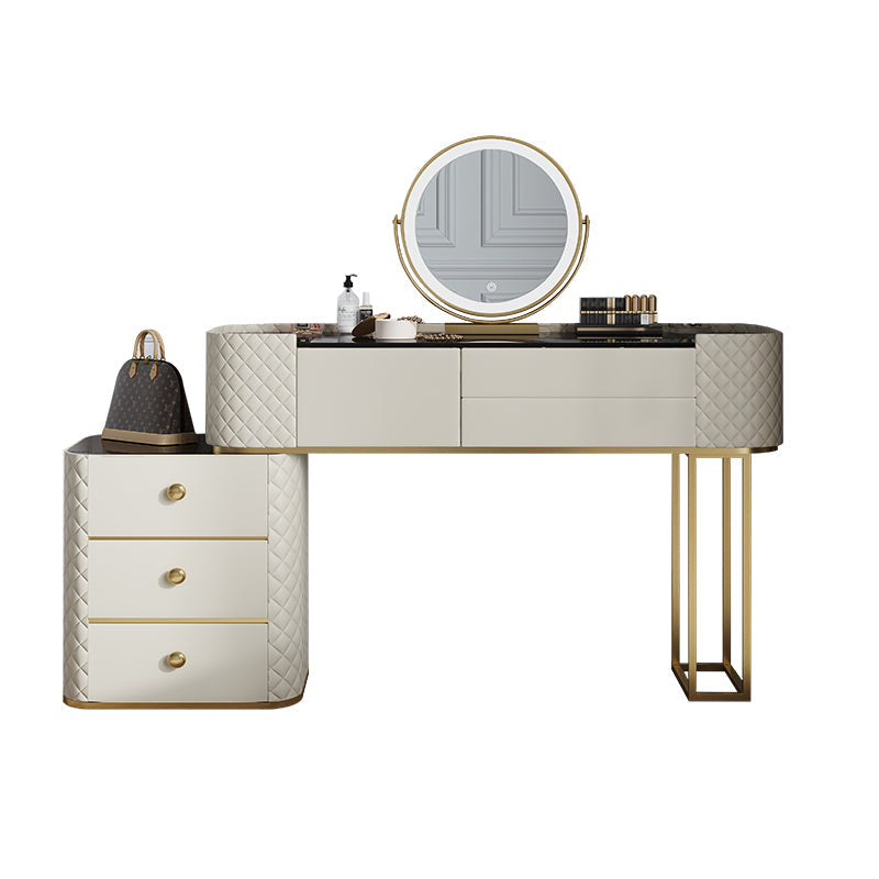 White Mirrored Make-up Vanity Glass Top Dressing Table Stool Set Makeup Vanity & Mirror Clearhalo 'Bedroom Furniture' 'furn' 'furn_makeup_vanities' 'Furniture' 'Makeup Vanities' 'makeup_vanities' 6489393