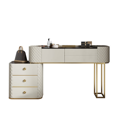 White Mirrored Make-up Vanity Glass Top Dressing Table Stool Set Makeup Vanity Clearhalo 'Bedroom Furniture' 'furn' 'furn_makeup_vanities' 'Furniture' 'Makeup Vanities' 'makeup_vanities' 6489394