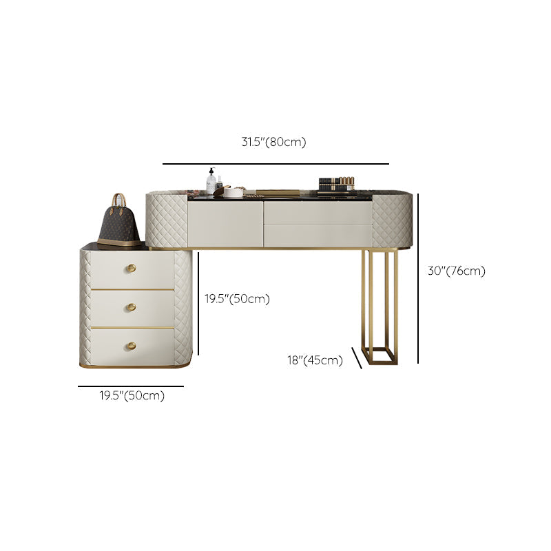 White Mirrored Make-up Vanity Glass Top Dressing Table Stool Set Clearhalo 'Bedroom Furniture' 'furn' 'furn_makeup_vanities' 'Furniture' 'Makeup Vanities' 'makeup_vanities' 6489395