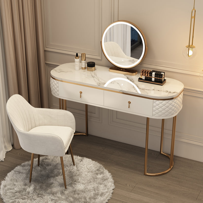 Luxurious Metal Make-up Vanity Stone Top Dressing Table Stool Set with Lighted Mirror