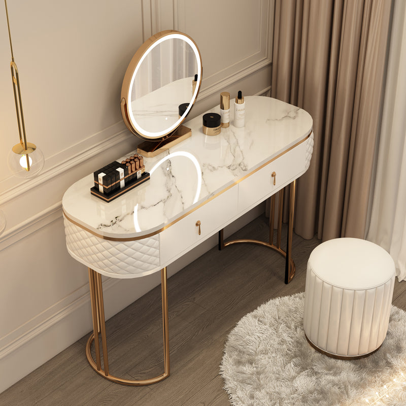 Luxurious Metal Make-up Vanity Stone Top Dressing Table Stool Set with Lighted Mirror