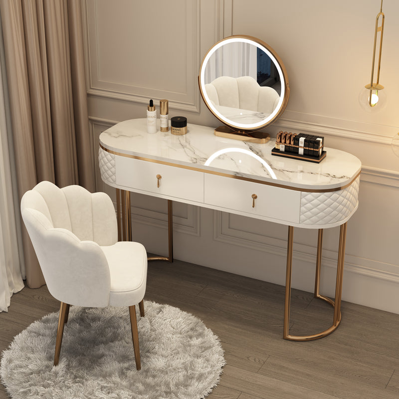 Luxurious Metal Make-up Vanity Stone Top Dressing Table Stool Set with Lighted Mirror