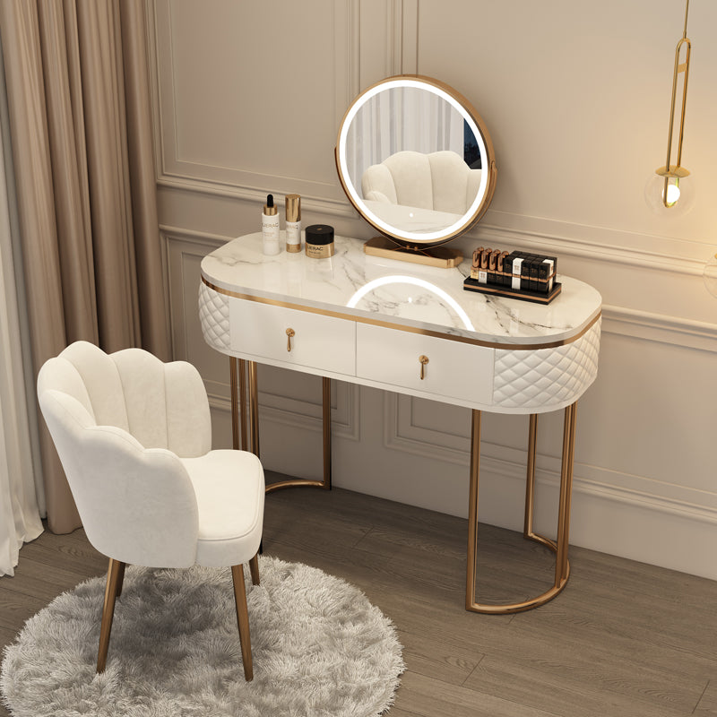 Luxurious Metal Make-up Vanity Stone Top Dressing Table Stool Set with Lighted Mirror