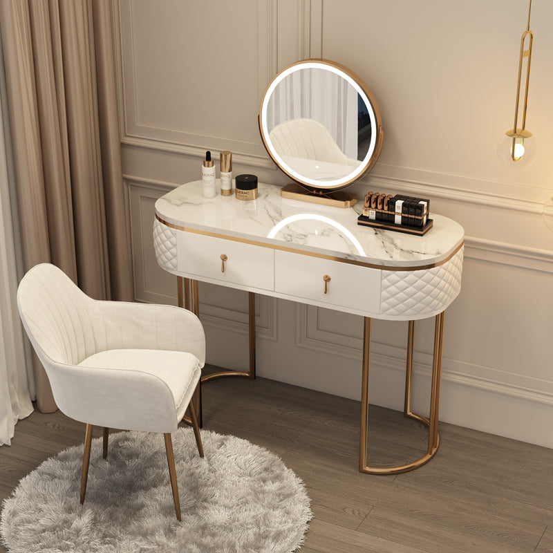 Luxurious Metal Make-up Vanity Stone Top Dressing Table Stool Set with Lighted Mirror