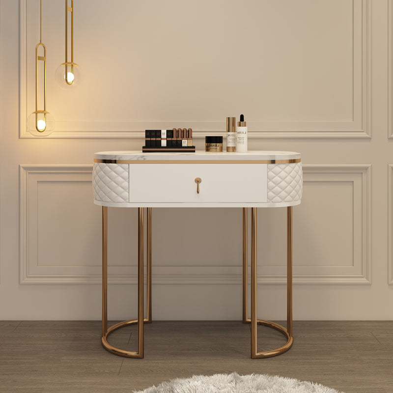Luxurious Metal Make-up Vanity Stone Top Dressing Table Stool Set with Lighted Mirror