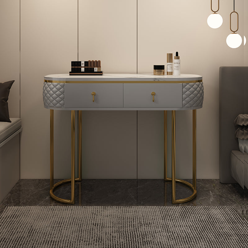 Luxurious Metal Make-up Vanity Stone Top Dressing Table Stool Set with Lighted Mirror