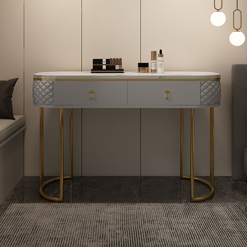 Luxurious Metal Make-up Vanity Stone Top Dressing Table Stool Set with Lighted Mirror