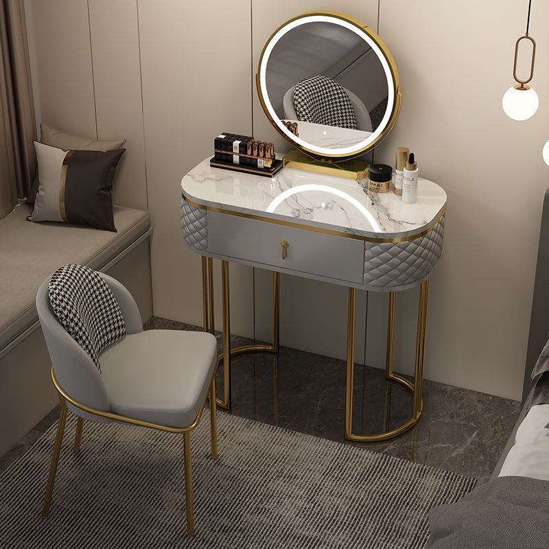Luxurious Metal Make-up Vanity Stone Top Dressing Table Stool Set with Lighted Mirror