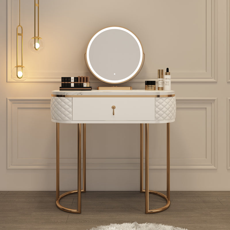 Luxurious Metal Make-up Vanity Stone Top Dressing Table Stool Set with Lighted Mirror