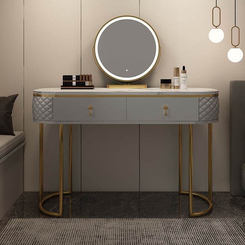 Luxurious Metal Make-up Vanity Stone Top Dressing Table Stool Set with Lighted Mirror