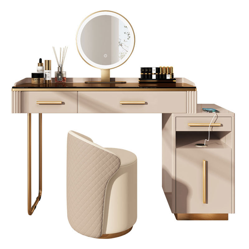 Glass  Make-up 15.74" Wide White Vanity Makeup Vanity Desk Table with 3 Drawers